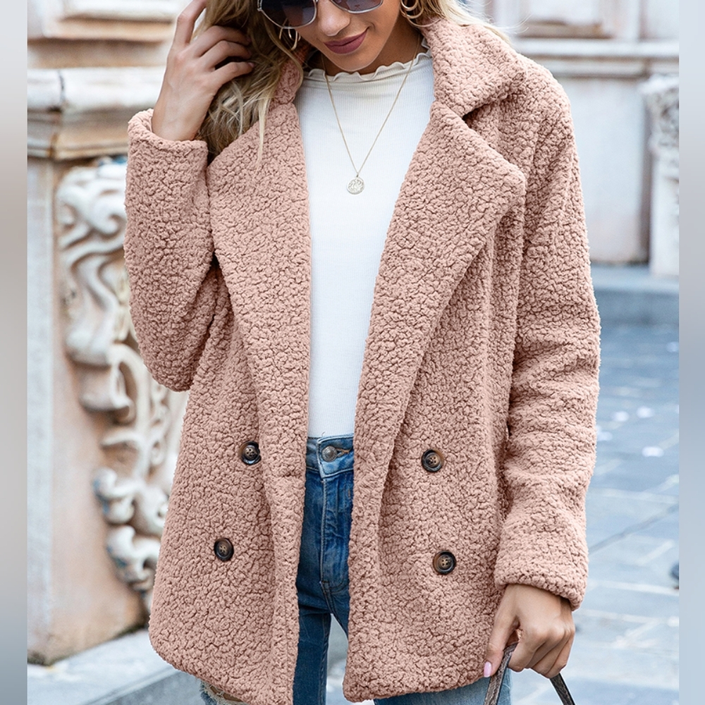 Sherpa Fusion Double-Breasted Coat - Pink - Picture 4 of 5